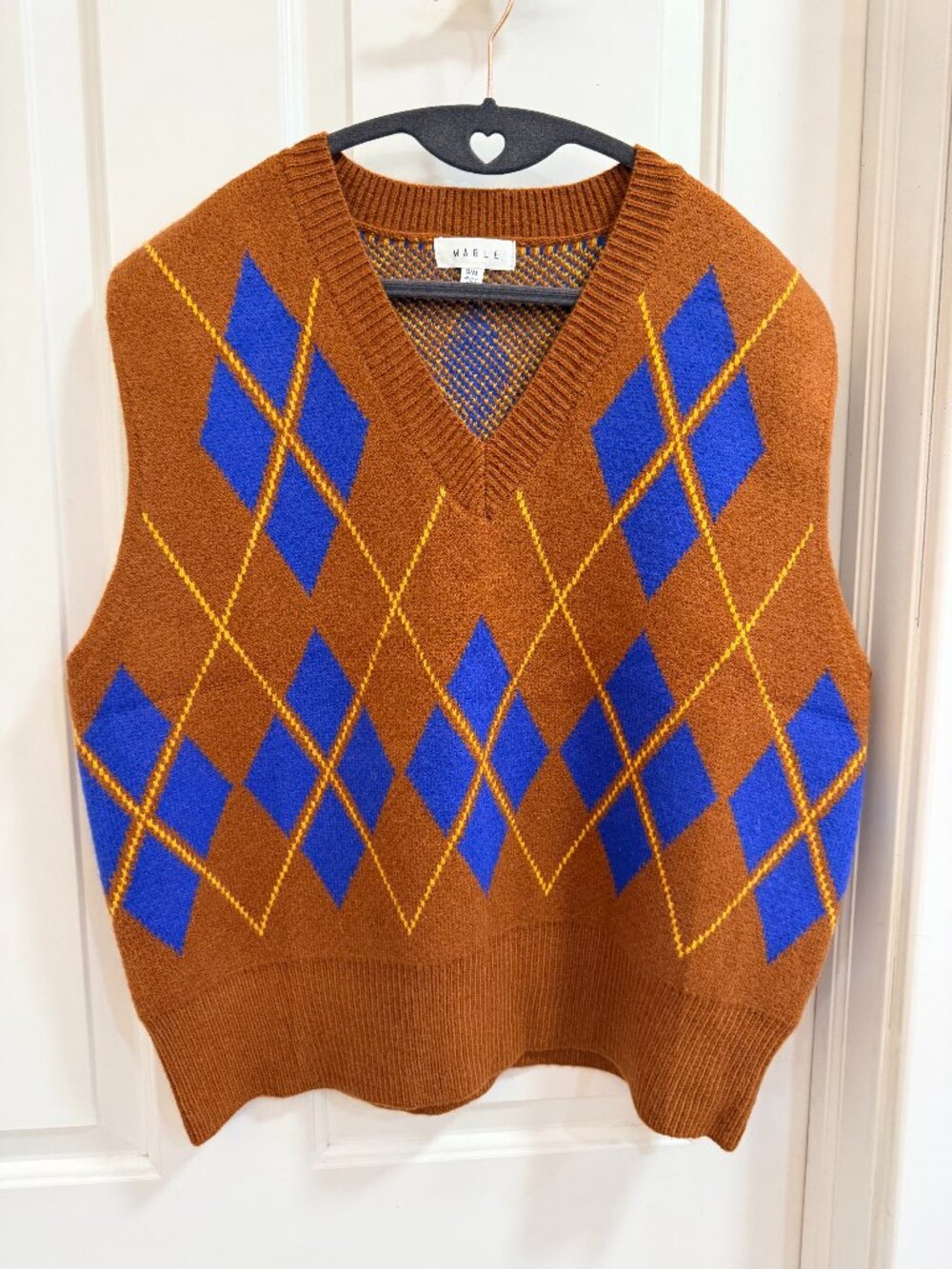 Mable S/M Brown Blue Argyle Oversized Sweater Vest